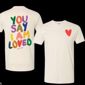 Lauren Daigle You Say I Am Loved Cream Tee with Colorful Letters•2X